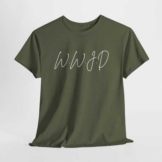 WWJD Unisex Heavy Cotton Tee - Comfortable Casual Wear, Gift for Friends, Inspirational Apparel, Everyday Style, Thoughtful Quotes