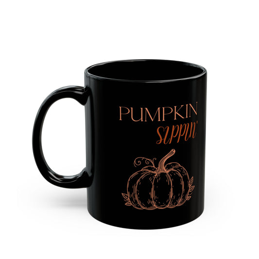 Pumpkin Spice Black Mug - Fall Coffee Cup, Rustic Home Decor, Autumn Gift, Halloween Beverage Holder, Cozy Mug