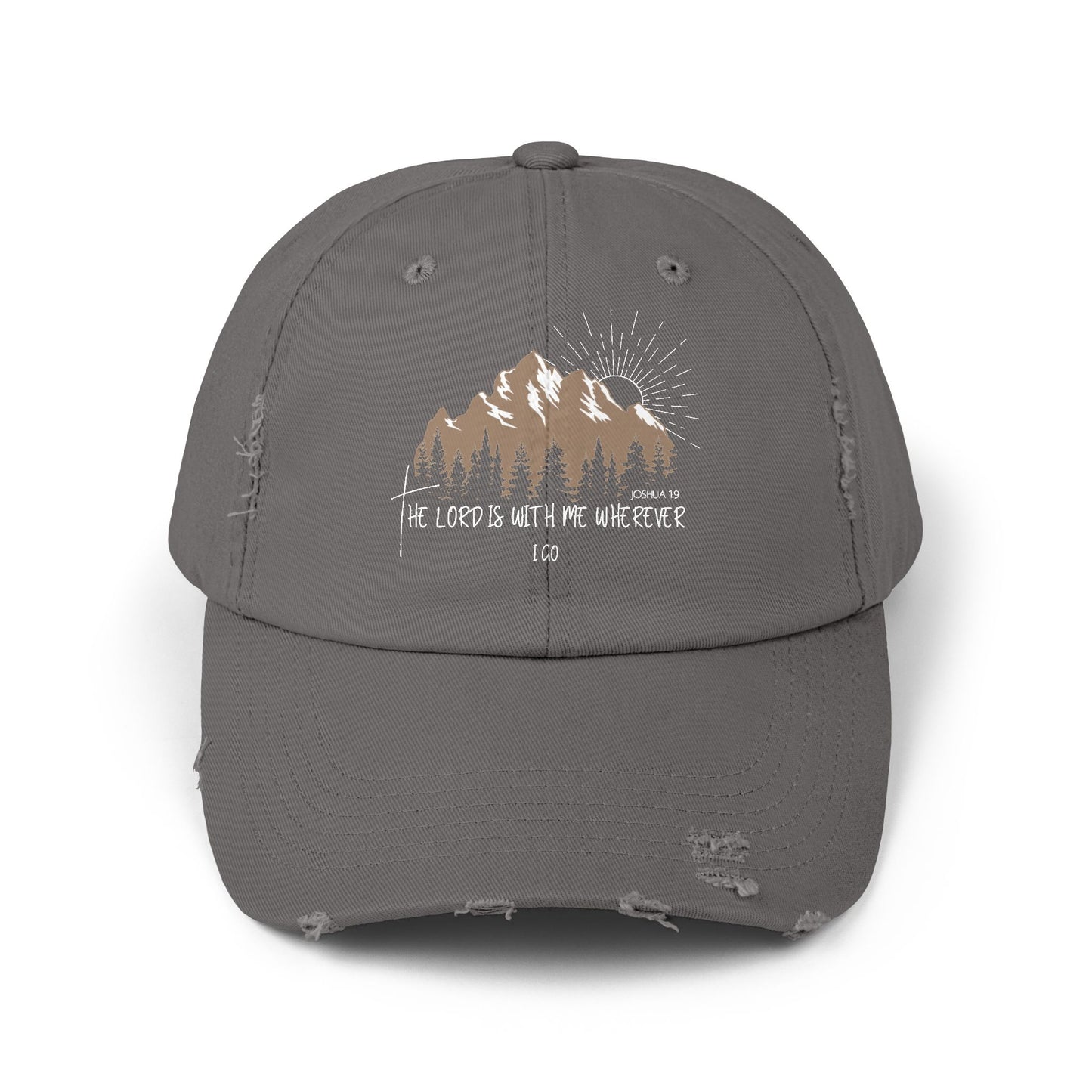 Faith-Inspired Distressed Cap for Adventurers | Vintage Style, Outdoor Gear, Gift for Nature Lovers