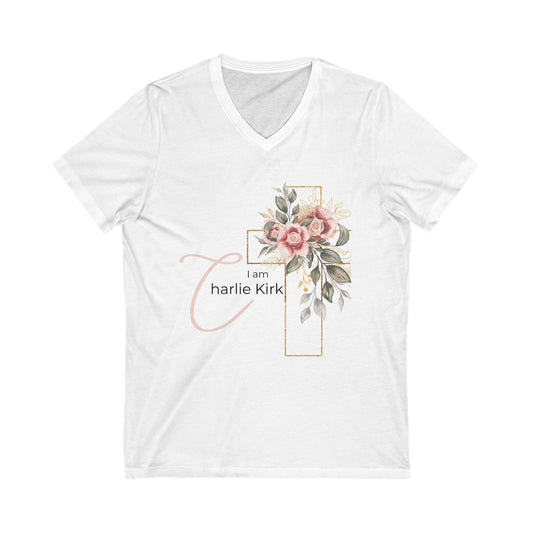 Charlie Kirk Unisex Tee, Conservative Activist Shirt, Political Apparel, Short Sleeve V-Neck Top, Patriotic Clothing