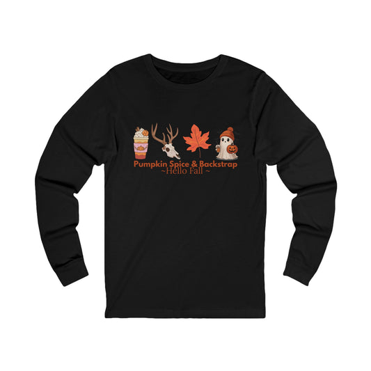Long Sleeve Tee Hello Fall Pumpkin Spice and Backstrap