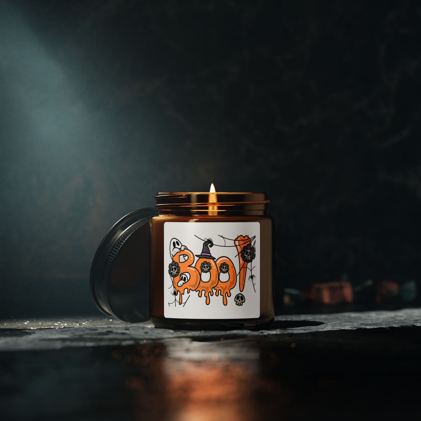 Halloween Scented Soy Candle - Spooky Decor, Amber Jar, Boo! Candle, Cozy Home Fragrance, Fall Gift, Halloween Celebration