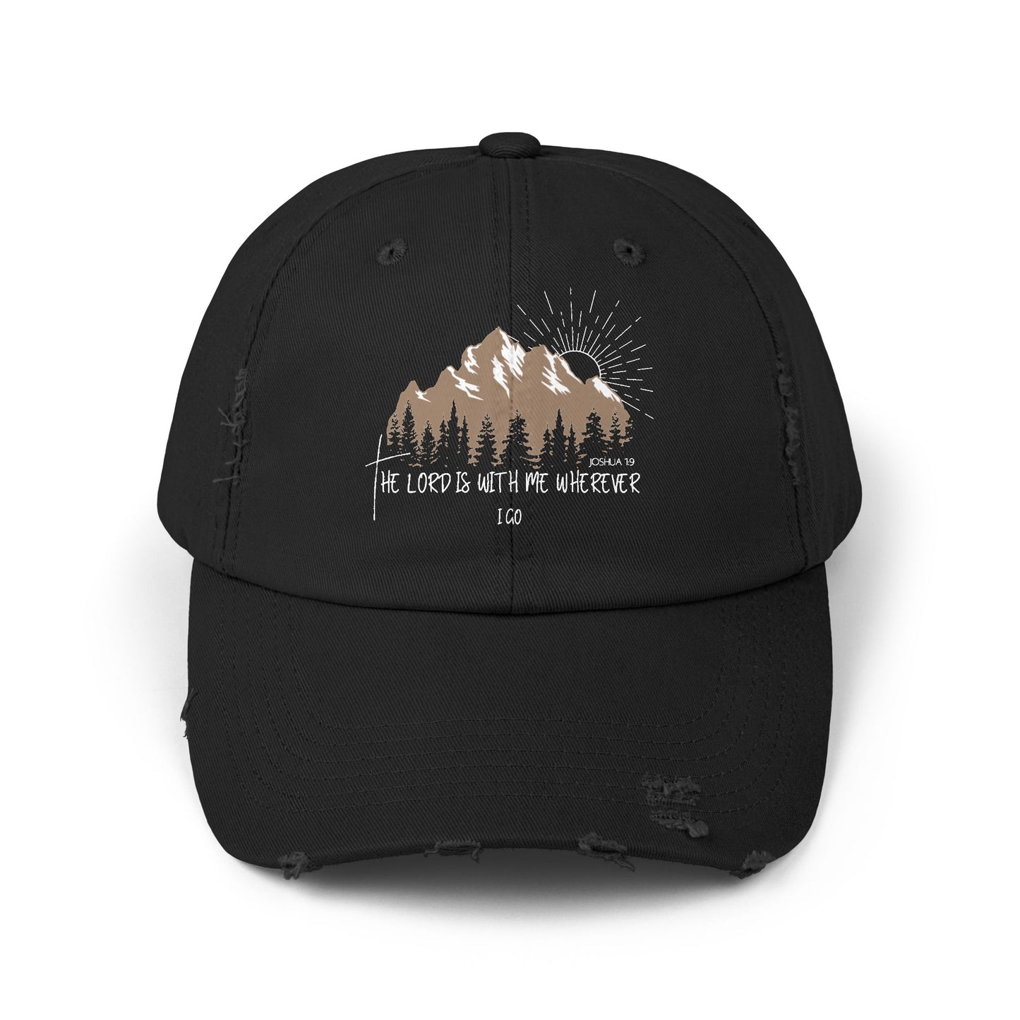 Faith-Inspired Distressed Cap for Adventurers | Vintage Style, Outdoor Gear, Gift for Nature Lovers