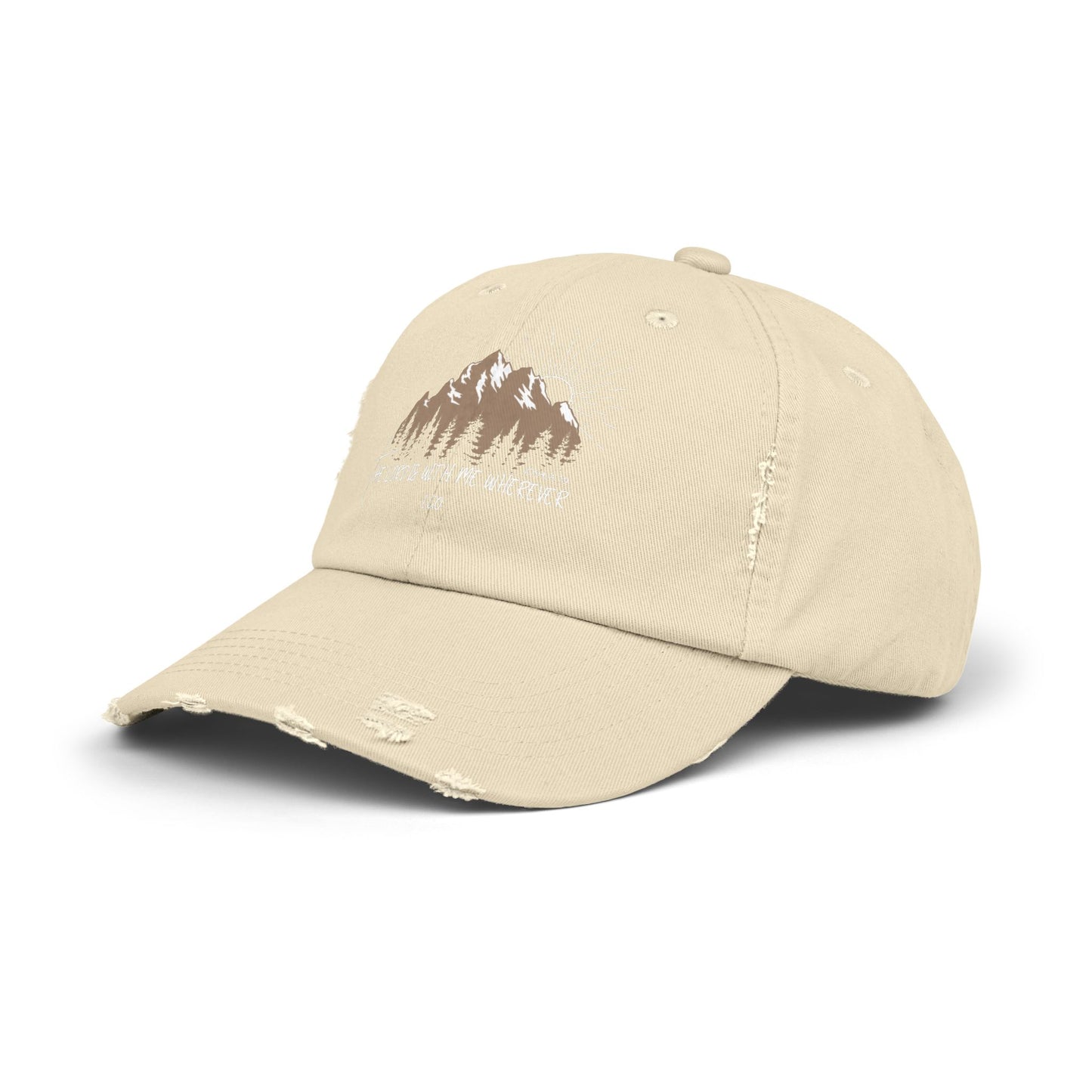 Faith-Inspired Distressed Cap for Adventurers | Vintage Style, Outdoor Gear, Gift for Nature Lovers